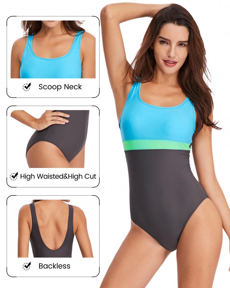HAIVIDO Women's Athletic One Piece Swimsuits Racing Training Sports Bathing Suit Color Block Swimwear Black XXL - Image 5